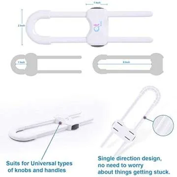QT BABY Baby Proofing Cabinet Locks Adjustable U Shaped Baby Safety Latches for Drawers, Fridge, Closet Modern Baby Proofing Cabinet Lock with Extra Secure Lock Buttons (Pack of 6, White)