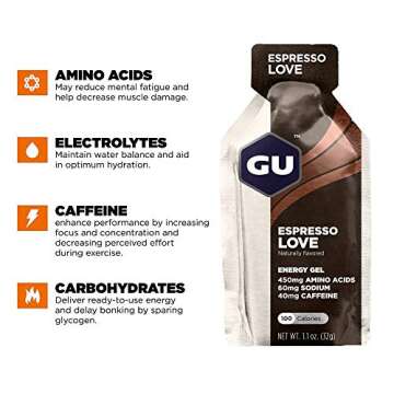 GU Energy Original Sports Nutrition Energy Gel, 24-Count Espresso Love