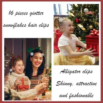 16 Pcs Snowflake Hair Clips Glitter Snowflake Hair Accessories Hairpins for Women Glitter Christmas Hair Barrettes Alligator Clips for Winter Holiday Party Supplies Party Favors