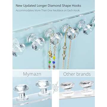 Mymazn 4 Pack Acrylic Necklaces Holder Hanging Jewelry Organizer Wall Mounted Necklace Hangers with 12 Hooks, Clear Jewelry Hangers for Necklace Organizer for Girls Women, Necklace Storage Organizer