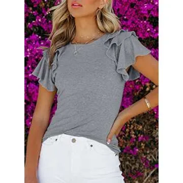 SHEWIN Women's Ruffle Sleeve Summer Tops for 2025