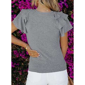 SHEWIN Women's Ruffle Sleeve Summer Tops for 2025