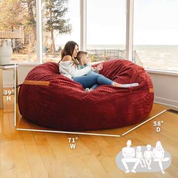 Big Joe Fuf XXL Foam Filled Bean Bag Chair with Removable Cover, Deep Terracotta Corded Plush, 6 feet Giant