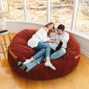 Big Joe Fuf XXL Foam Filled Bean Bag Chair with Removable Cover, Deep Terracotta Corded Plush, 6 feet Giant