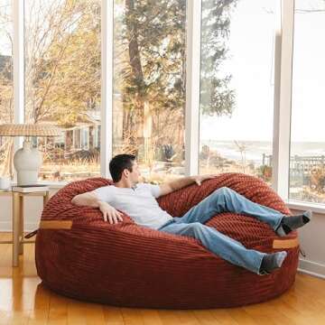 Big Joe Fuf XXL Foam Filled Bean Bag Chair with Removable Cover, Deep Terracotta Corded Plush, 6 feet Giant