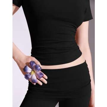 PUMIEY Two Piece Sets for women Lounge Sets Short Sleeve Tops Flare Leggings Set Going Out Casual Outfits Matching Sets Tracksuit, Jet Black Medium