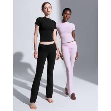 PUMIEY Two Piece Sets for women Lounge Sets Short Sleeve Tops Flare Leggings Set Going Out Casual Outfits Matching Sets Tracksuit, Jet Black Medium