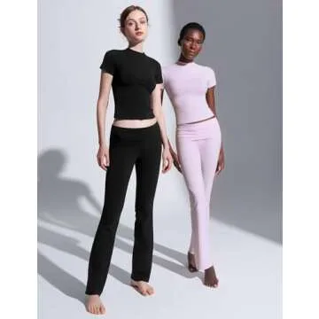 PUMIEY Two Piece Sets for women Lounge Sets Short Sleeve Tops Flare Leggings Set Going Out Casual Outfits Matching Sets Tracksuit, Jet Black Medium