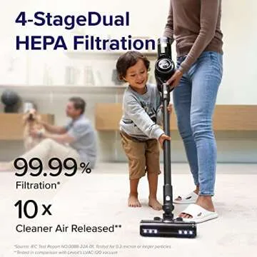 LEVOIT Cordless Vacuum Cleaner, 400W Motor Stick Vac with Powerful Suction and Auto Mode, Up to 40 Minutes Runtime, 4-Stage HEPA Filter, Deep Clean Carpet, Hard Floor, Pet Hair, IQ 40, Grey