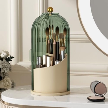 YOOLENS Makeup Brush Holder with Lid 360 Rotating Clear Dustproof Make Up Organizers for Vanity Bath...