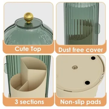 YOOLENS Makeup Brush Holder with Lid 360 Rotating Clear Dustproof Make Up Organizers for Vanity Bathroom Countertop, Green Beige