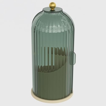 YOOLENS Makeup Brush Holder with Lid 360 Rotating Clear Dustproof Make Up Organizers for Vanity Bathroom Countertop, Green Beige