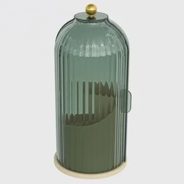 YOOLENS Makeup Brush Holder with Lid 360 Rotating Clear Dustproof Make Up Organizers for Vanity Bathroom Countertop, Green Beige