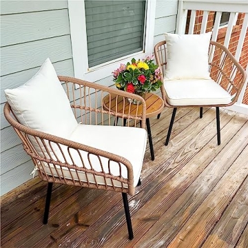 YITAHOME 3 Pieces Outdoor Wicker Patio Conversation Bistro Set, All-Weather Rattan Patio Furniture S...