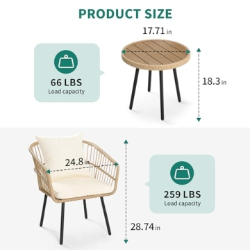 Stylish YITAHOME 3 Piece Outdoor Wicker Bistro Set