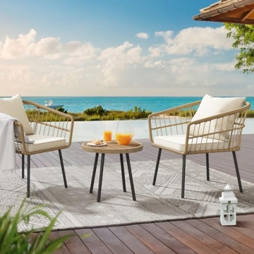 Stylish YITAHOME 3 Piece Outdoor Wicker Bistro Set