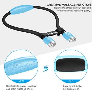 LEDGLE Updated Neck Light for Knitting Portable Book Light for Reading in Bed with 4 Brightness Levels, Flexible Comfortable Soft Silicone Arms, Perfect for Craft, Knitting, Repairing (Blue)