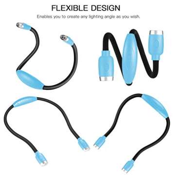 LEDGLE Updated Neck Light for Knitting Portable Book Light for Reading in Bed with 4 Brightness Levels, Flexible Comfortable Soft Silicone Arms, Perfect for Craft, Knitting, Repairing (Blue)