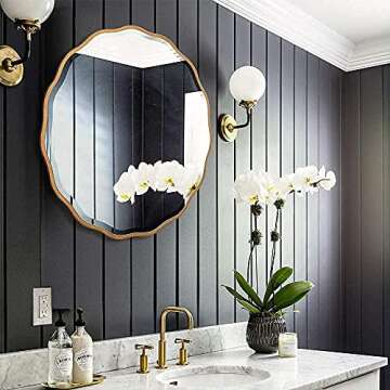 MOTINI 32" Round Beveled Mirrors Wall Mounted Gold Flower-like Irregular Frame Decorative Mirror for Bathroom Vanity, Living Room, Bedroom, Entryway Wall Decor