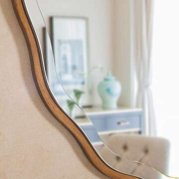 MOTINI 32" Round Beveled Mirrors Wall Mounted Gold Flower-like Irregular Frame Decorative Mirror for Bathroom Vanity, Living Room, Bedroom, Entryway Wall Decor