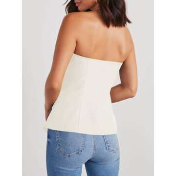 Cicy Bell Notched Neck Tube Tops Blazer Sleeveless Button Fitted Strapless Work Blazer Vest