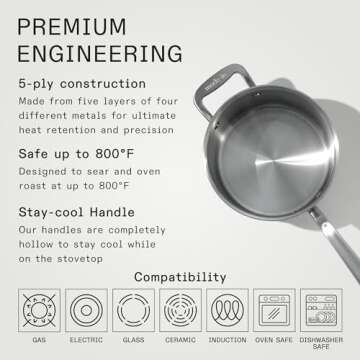 Made In Cookware - 4 Quart Stainless Steel Saucepan with Lid - 5 Ply Stainless Clad Sauce Pan - Professional Cookware - Crafted in Italy - Induction Compatible