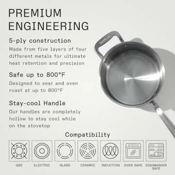 Made In 4 Quart Stainless Steel Saucepan - Professional Quality