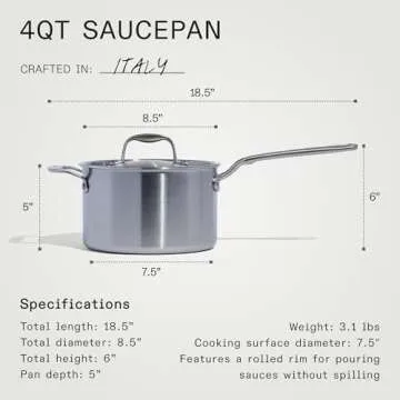 Made In 4 Quart Stainless Steel Saucepan - Professional Quality
