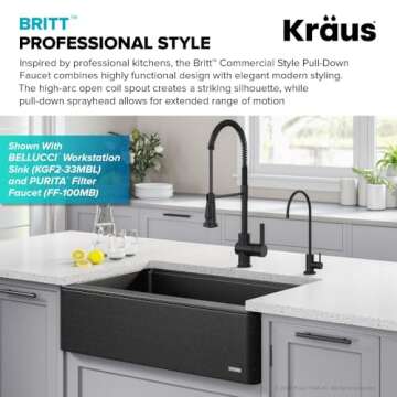 Kraus KPF-1691MB Britt 2nd Gen Commercial Style Pull-Down Single Handle Kitchen Faucet, Matte Black