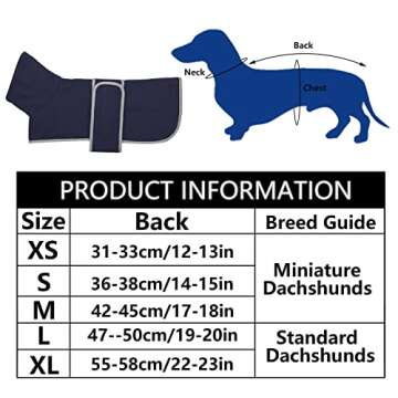 Geyecete Dachshund Sweaters for Dogs Dog Jacket,Dachshund Coat Perfect Dog Winter Coat with Padded Fleece Lining and high Collar,Dog Snowsuit with Adjustable Bands Sizes-Navy-S