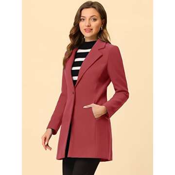 Allegra K Women's Winter Overcoat Notched Lapel Long Sleeve One Buttoned Mid-Length Long Coat Small Dark Pink