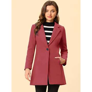 Allegra K Women's Winter Overcoat Notched Lapel Long Sleeve One Buttoned Mid-Length Long Coat Small Dark Pink
