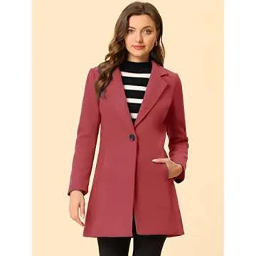 Allegra K Women's Winter Overcoat Notched Lapel Long Sleeve One Buttoned Mid-Length Long Coat Small Dark Pink