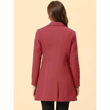 Allegra K Women's Winter Overcoat Notched Lapel Long Sleeve One Buttoned Mid-Length Long Coat Small Dark Pink
