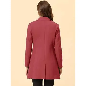 Allegra K Women's Winter Overcoat Notched Lapel Long Sleeve One Buttoned Mid-Length Long Coat Small Dark Pink