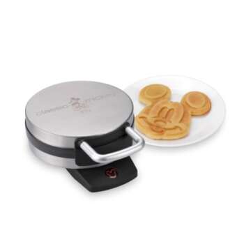 Disney Classic Mickey Waffle Maker by Select Brands - Disney Waffle Maker for Kitchen Appliances - Features Non-Stick Plates - Mickey Mouse Waffle Iron Gift for Disney Lovers - 7" Waffles