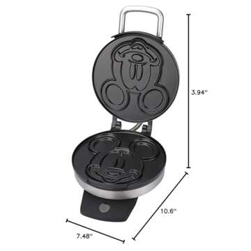 Disney Classic Mickey Waffle Maker by Select Brands - Disney Waffle Maker for Kitchen Appliances - Features Non-Stick Plates - Mickey Mouse Waffle Iron Gift for Disney Lovers - 7" Waffles