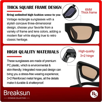 Breaksun Thick Rectangle Sunglasses: 90s Retro Style for All