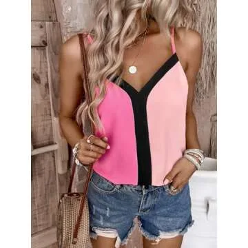 miduo Womens Summer V Neck Strappy Tanks Tops Racerback Straps Loose Camisole Shirts Sleeveless Tops Blouses Tanks Tops S