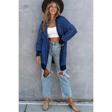 Sidefeel Sweaters for Women Long Sleeve Open Front Knit Plaid Chunky Cardigans Oversized Sweaters Wi...