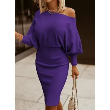 Stylish Dokotoo Purple Sweater Dress for Women - Off Shoulder Style