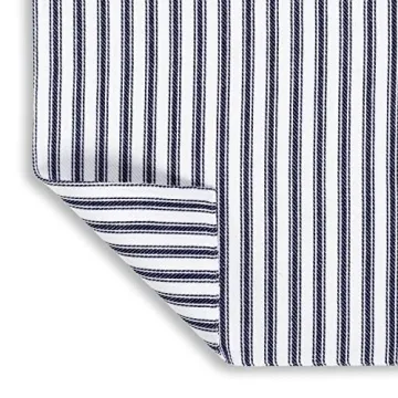 Cackleberry Home Navy Blue and White Ticking Stripe Woven Cotton Table Runner Reversible 14 x 108 Inches