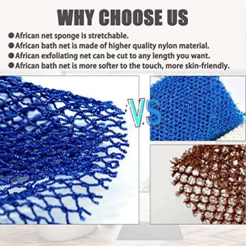 African Net Sponge, 2 Pieces Exfoliating Premium Nylon Bathing/Wash Net for Daily Back Body Scrub Scrubber Shower Net (Black, Blue) …