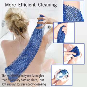 African Net Sponge, 2 Pieces Exfoliating Premium Nylon Bathing/Wash Net for Daily Back Body Scrub Scrubber Shower Net (Black, Blue) …