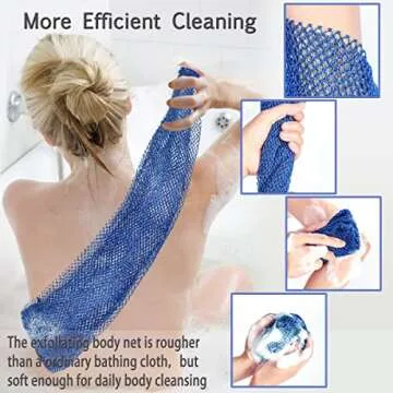 African Net Sponge, 2 Pieces Exfoliating Premium Nylon Bathing/Wash Net for Daily Back Body Scrub Scrubber Shower Net (Black, Blue) …