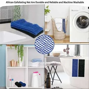 African Net Sponge, 2 Pieces Exfoliating Premium Nylon Bathing/Wash Net for Daily Back Body Scrub Scrubber Shower Net (Black, Blue) …