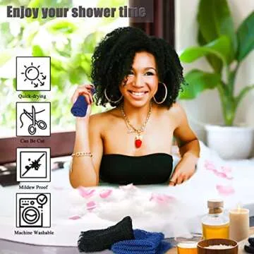 African Net Sponge, 2 Pieces Exfoliating Premium Nylon Bathing/Wash Net for Daily Back Body Scrub Scrubber Shower Net (Black, Blue) …