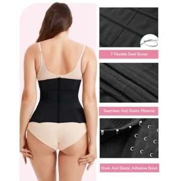 LODAY Waist Trainer Corset Shapewear Tummy Control Body Shaper Waist Cincher for Women Postpartum Belly Band Wrap(M,Black(hook and adjustable belt))