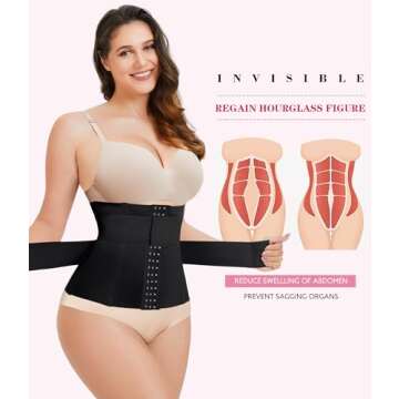 LODAY Waist Trainer Corset Shapewear Tummy Control Body Shaper Waist Cincher for Women Postpartum Belly Band Wrap(M,Black(hook and adjustable belt))