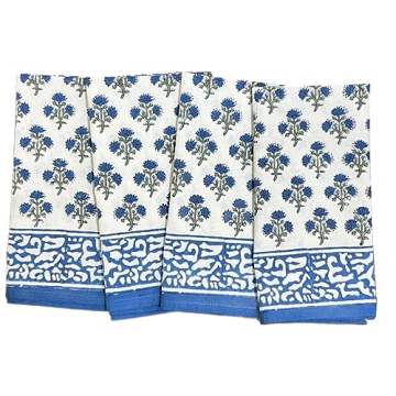 ATOSII Gulbahar Blue 100% Cotton Designer Summer Dinner Napkins, Block Print, Washable Durable Table...